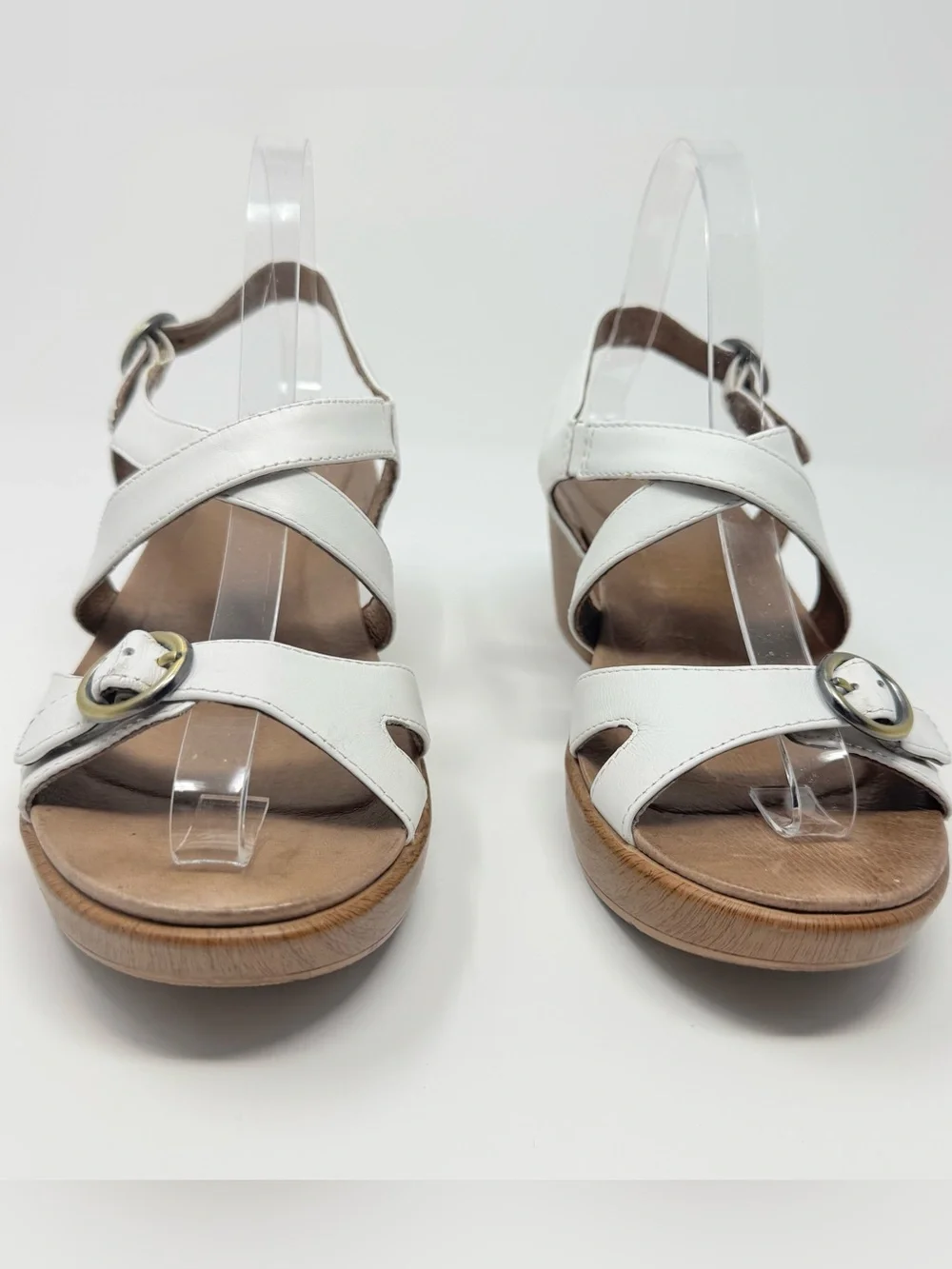 Dansko Julie White Leather Wedge Sandals with Buckle Accent Size EU 39 US 8.5-9